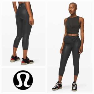 LULULEMON Wunder Under Crop High-Rise Foil 21" Luminosity Foil Print Black NWT